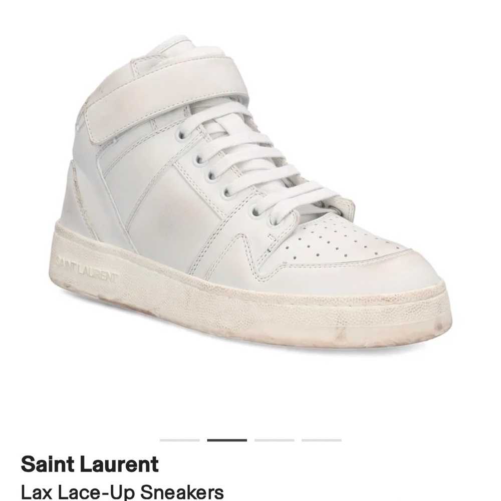 Saint Laurent White Lax distressed Lace-Up Sneakers - Picture 4 of 16